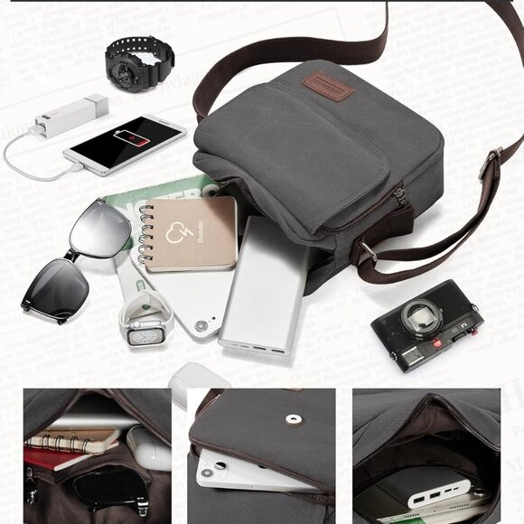 Small Crossbody Bag for Men,Canvas Messenger Shoulder Bags Crossbody Satchel Bag - Picture 5 of 7